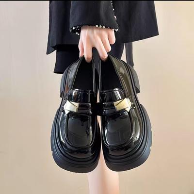 Черные туфли на платформе в британском стиле, маленькие кожаные туфли, женские ретро Мэри Джейн, лоферы на одной педали, одинарные туфли, весна и осень 2025, новинка