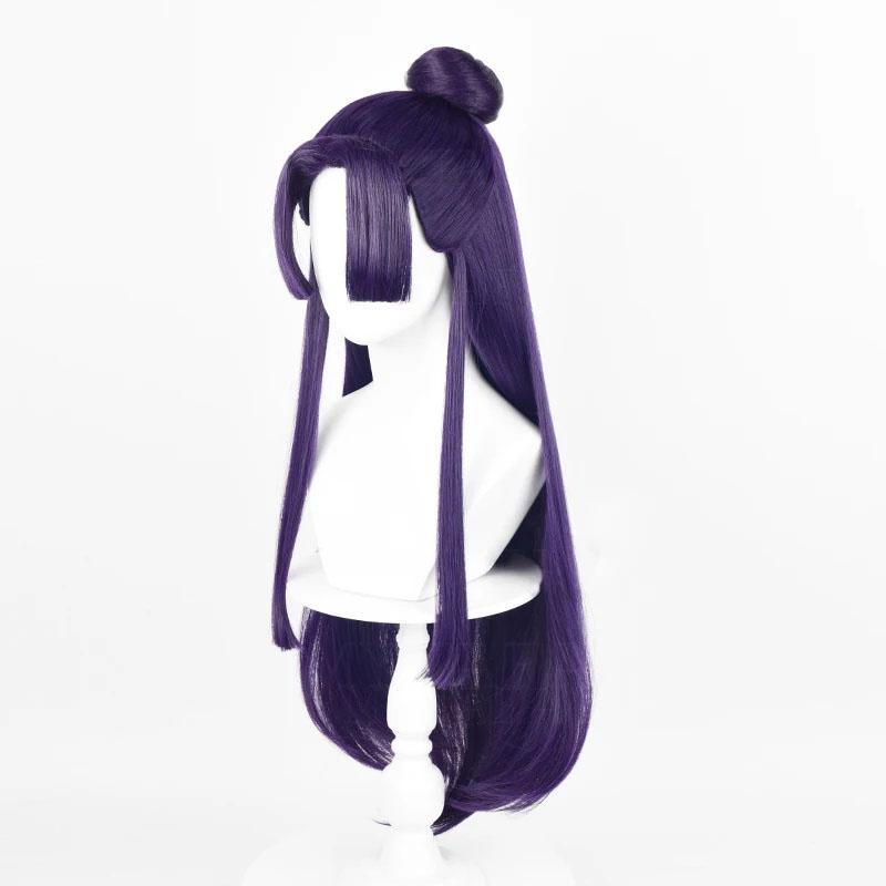 Парик для косплея Jinshi, аниме, длинный, темно-фиолетовый, с пучком, термостойкие синтетические волосы, вечерние парики унисекс + шапочка для парика