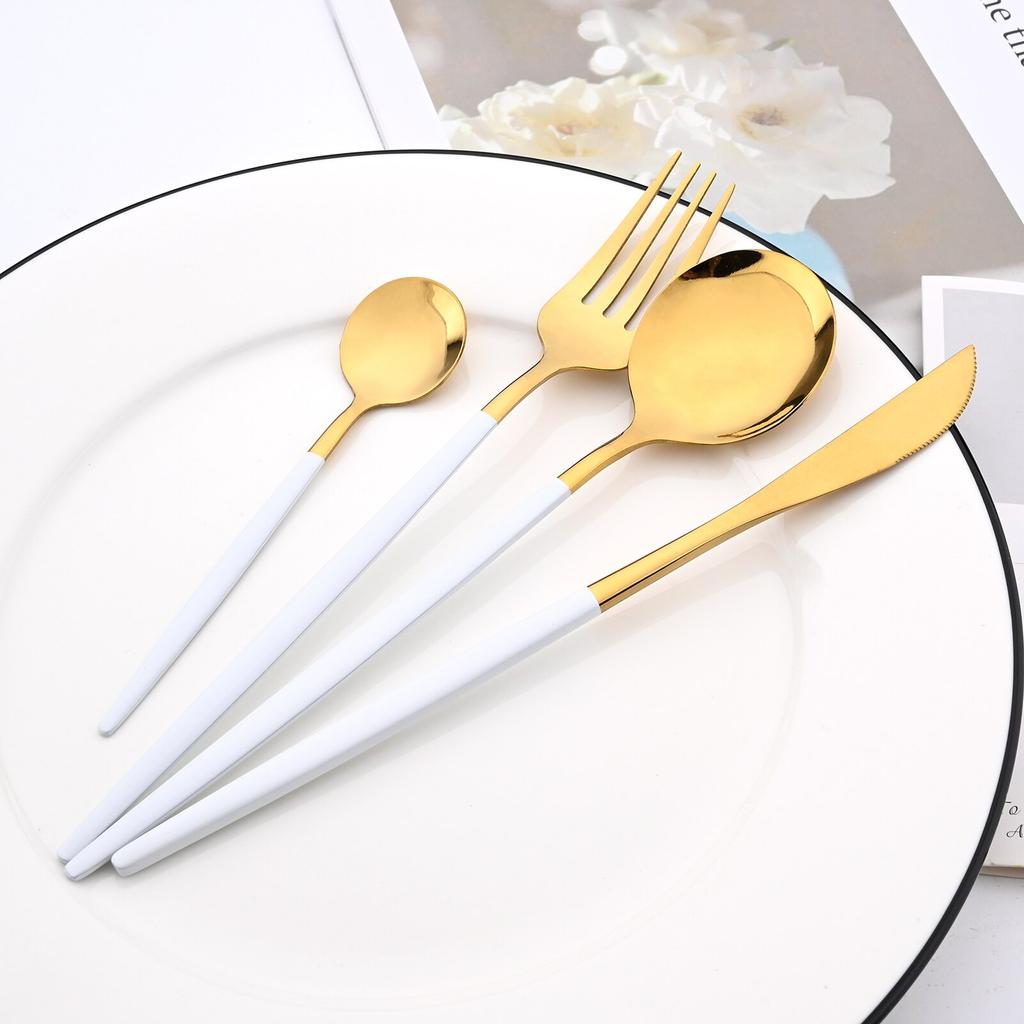 48Pcs Gold Mirror Polishing Cutlery Set Stainless Steel Dinnerware Tableware Knife Fork Spoon Coffee Spoon Flatware Home Party