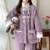 Пижама в китайском стиле из кораллового флиса, женская зимняя плюшевая плотная ночная рубашка, свободная повседневная домашняя одежда, теплая фланелевая одежда для отдыха