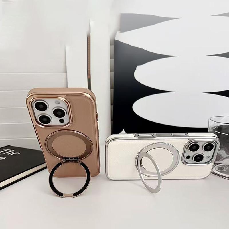 Для Magsafe Магнитный 360° Вращающийся Металлический Автомобильный Держатель Кольцо Однотонный Кожаный Чехол для Телефона Для iPhone 16 Pro Max 14 13 15 Pro Max