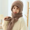 1 Set Thick Plush One-piece Hats Scarf Lady Solid Color Beanie Ear Protection Windproof Winter Cap Warm Knit Hooded Hat Scarf