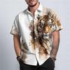 Men's 3D Orange Tiger Printed Shirt Button Up Shirt Casual Shirt Summer Shirt Short Sleeved Daily Vacation Clothing