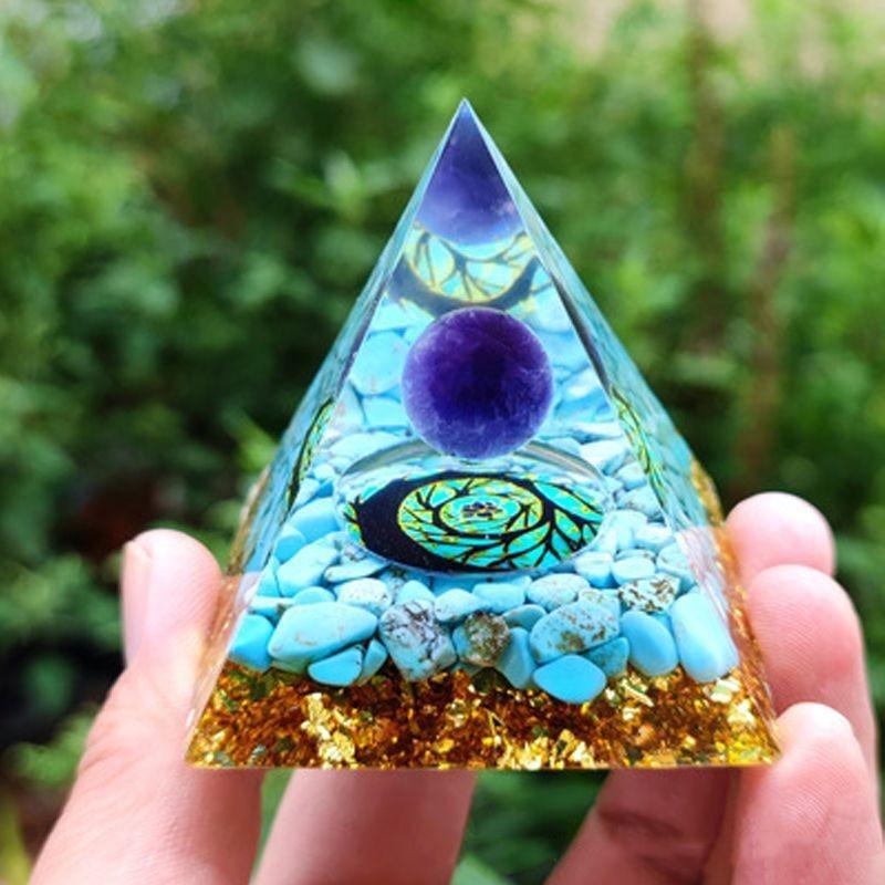 Orgonite Chakra Energy Pyramid Amethyst Crystal Home Decor Meditation Ornament Craft Gift