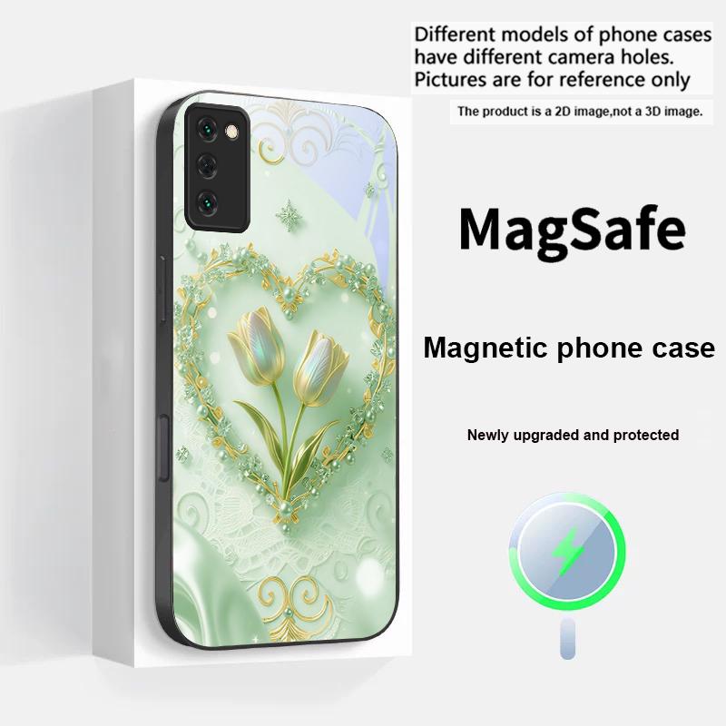 Розово-фиолетовый тюльпан любви для Magsafe Samsung S25 S25 Edge S25Ultra S8 9 10 20 S21 Pro 22 Plus S23 FE S24 Ultra Стеклянный чехол для телефона