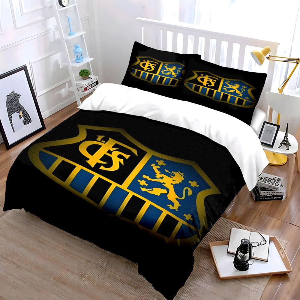 Golden Lion and Striped Shield Design Print Bedding Set Duvet Cover Pillowcases (1* Duvet Cover 2* Pillowcases Do Not Include Comforter)