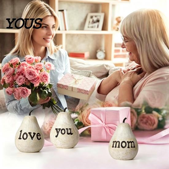Warm Home Interior Decor Love/You/Mom Pear Sculpture, Decorative Resin Figurine, Vintage Style Mother Day Gifts Birthday Ornament for