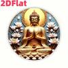 Metal Wall Art Golden Buddha Circle Retro Design Soft Blue Background Home Decor