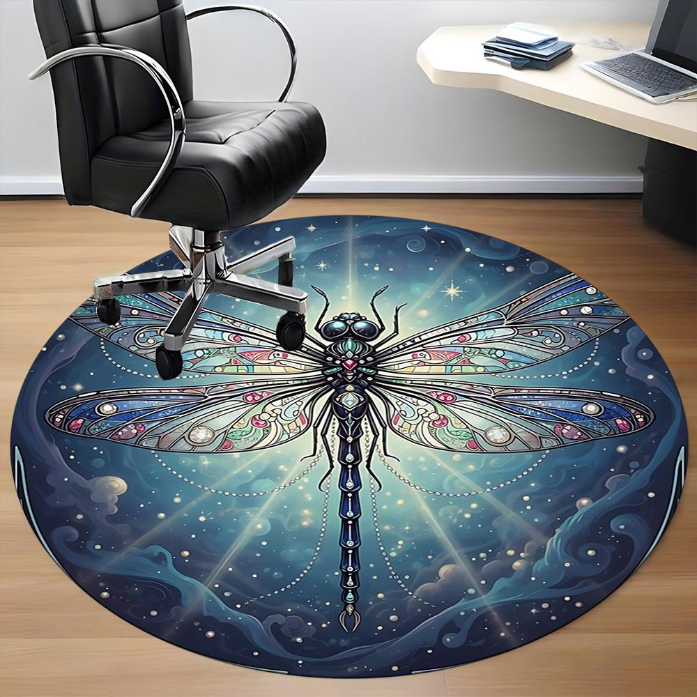 1pc Dragonfly Staine Glass Office Round Rug, Non-slip, Soft and Durable Office Rug for Interior Decoration, Perfect for Office,Decoration yy260204080