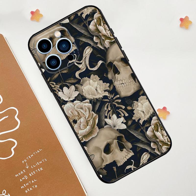 Готический цветочный чехол-череп для iPhone 18 17 Pro Max 14 13 12 11 15 16 Pro Max mini 15 Plus 16e 17 Air Funda