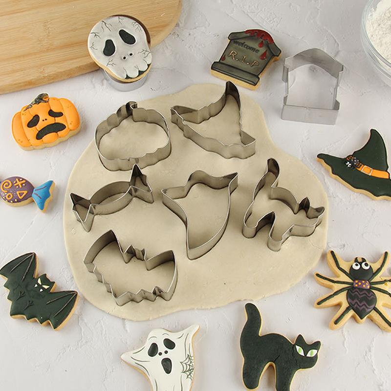 Набор из 12 формочек для печенья на Хэллоуин для выпечки тыквы, призрака, летучей мыши, кошки, черепа, конфет, ведьмы, паука для украшения вечеринки на Хэллоуин