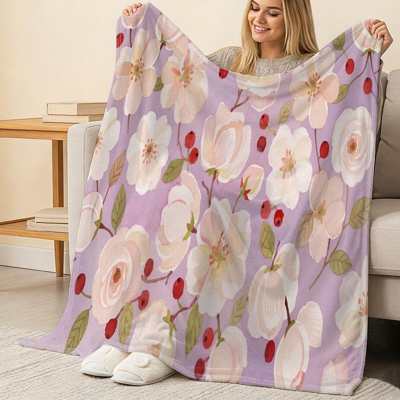 High-Density Flannel Fleece Floral Throw Blanket – Soft Warm Cozy for Sofa Napping, Halloween & Christmas Home Use