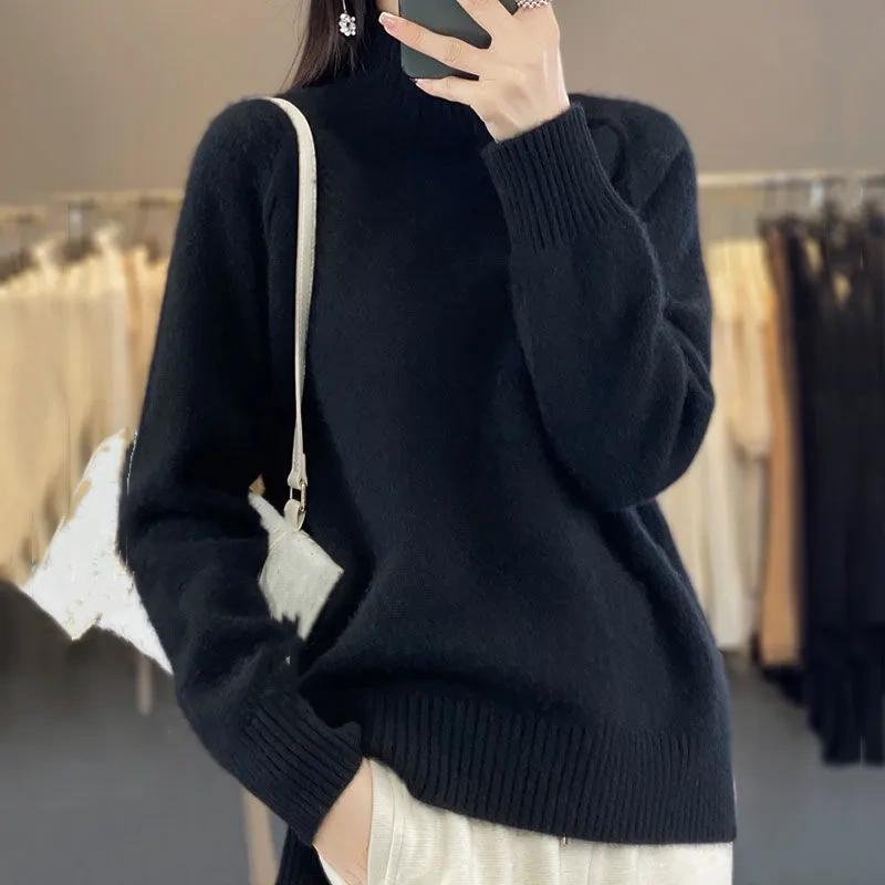 Осень и Зима Большой Размер Свободный Универсальный Западный Водолазка Вязаный Свитер Свитер Куртка Для Сохранения Тепла