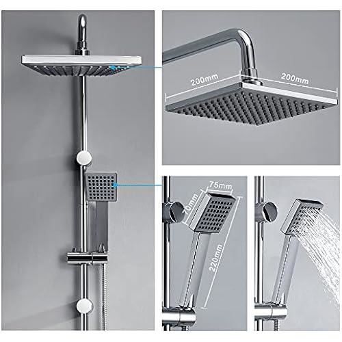 Душевая колонна - JOHO - Набор из нержавеющей стали - Лейка 20x20 см - Защита от накипи - Регулируемая по высоте