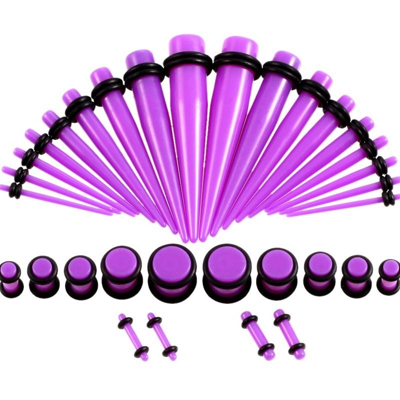 36 шт./лот, акриловые наборы для растяжки ушей с конусом и вилкой, разноцветные цвета, туннель для расширения тела уха, ювелирные изделия для пирсинга 14G-00G
