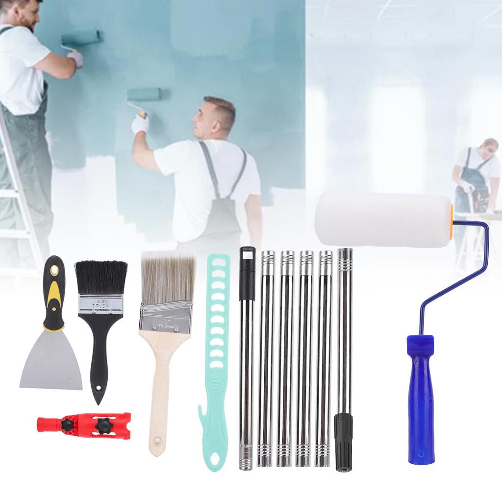 Paint Brush Extender Set Paint Roller Extension Poles Clamp Brushes 4 Inch for Professional Painting