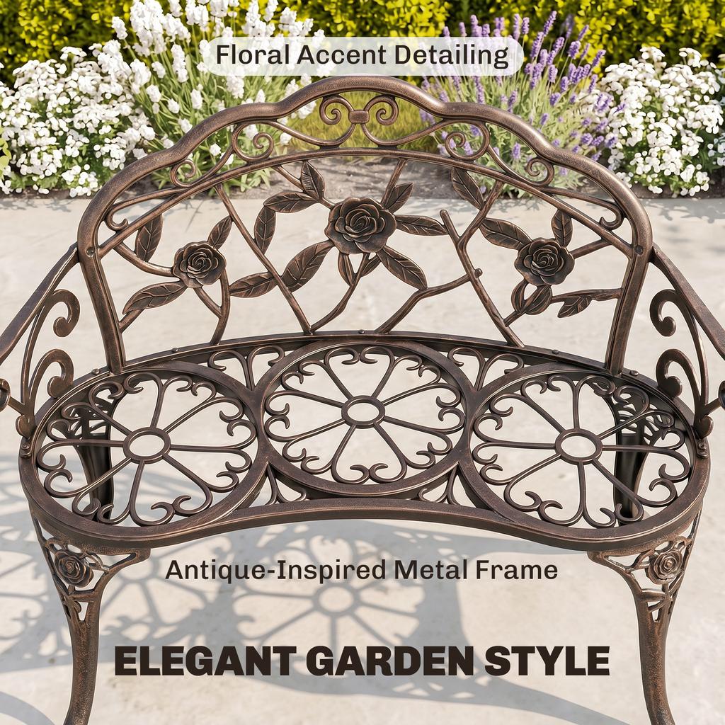 Cast Aluminium Garden Bench Bronze Tone