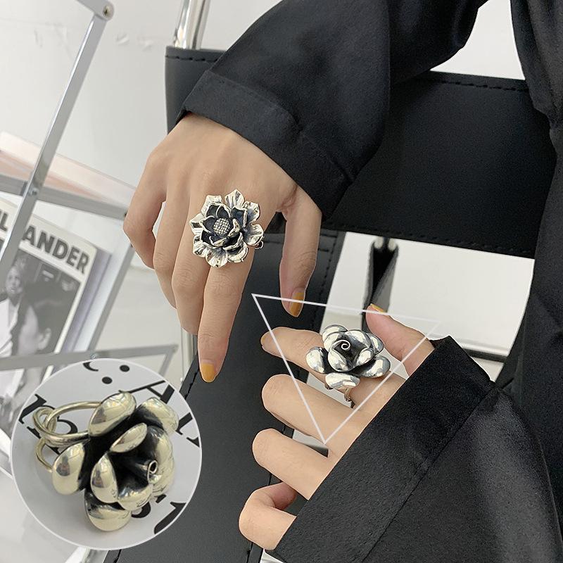 Korean S925 Silver-Plated Three-Layer Retro Hip-Hop Stacking Ring for Women