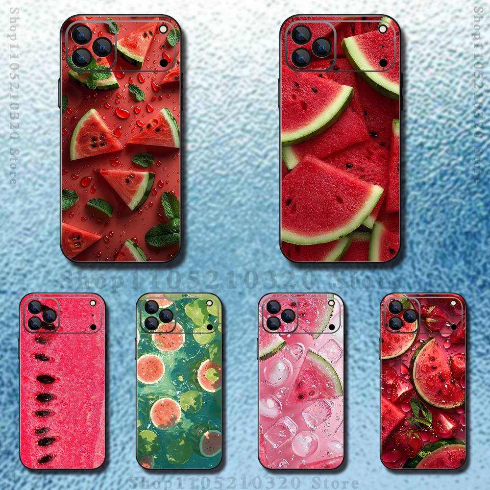 Фруктовый чехол-бампер с арбузом для iPhone 17,16,15,14,13,12,Pro,Max,Plus,E,SE4,Air,Mini Черный Мягкий