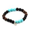 Stones and Minerals. Turquoise + Lava + Black Agate + Wood Bead Bracelet 8 Mm. Made In France.