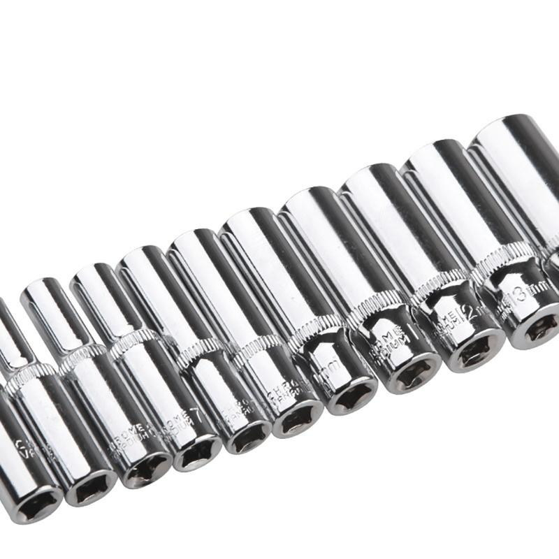 11Pcs 1/4" 6.35mm Drive Socket Set Hexagonal Ratchet Wrenches Socket Head Long Key Socket Joint Hand Tool Repair