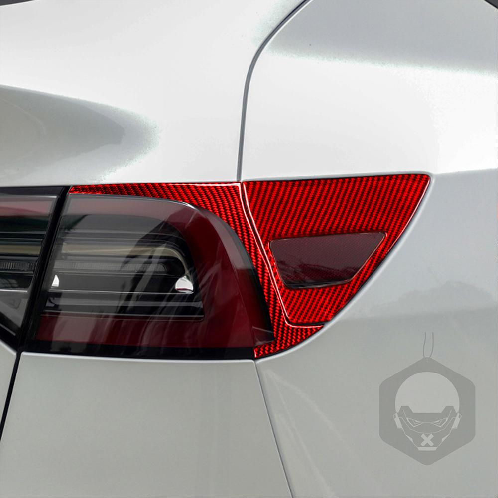 Для Tesla Model Y 2020+ Model 3 2017-2022 Красная Карбоновая Накладка на Панель над Зарядным Портом Заднего Фонаря Накладка Декоративная Наклейка на Автомобиль