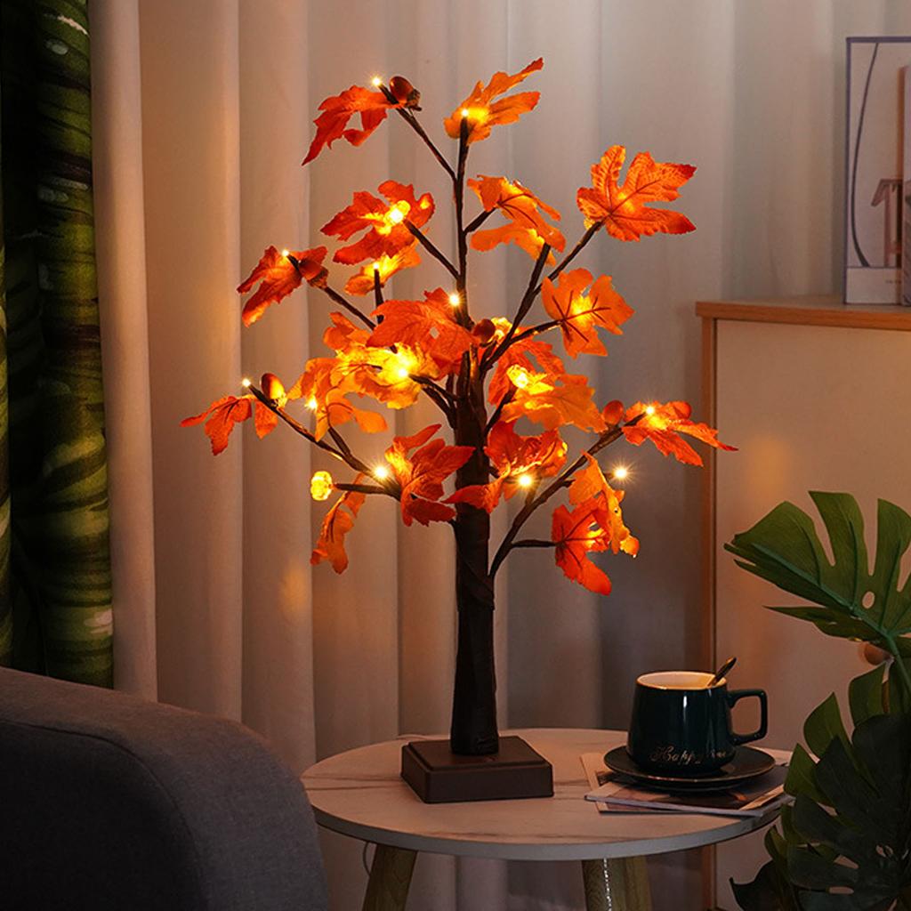 24in Fall Maple Tree with 24 LEDs Timer Pumpkin Decoration Removable Base Soft Light Lighted Leaf