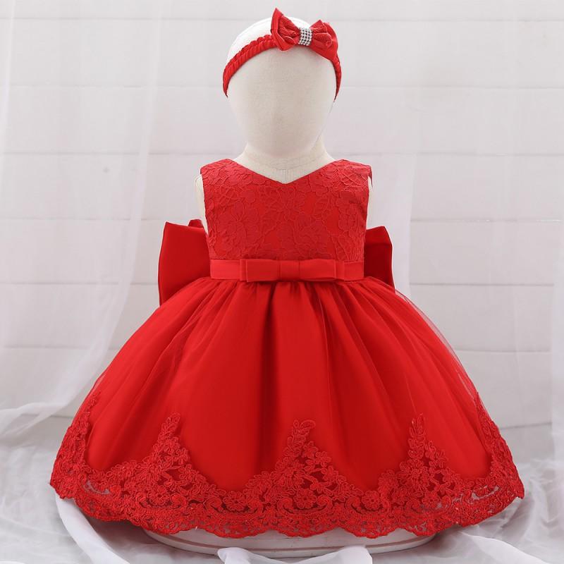 Baby Girl Princess Dress Lace Trim Cotton Blend 1-3 Years Old Birthday Baptism Party