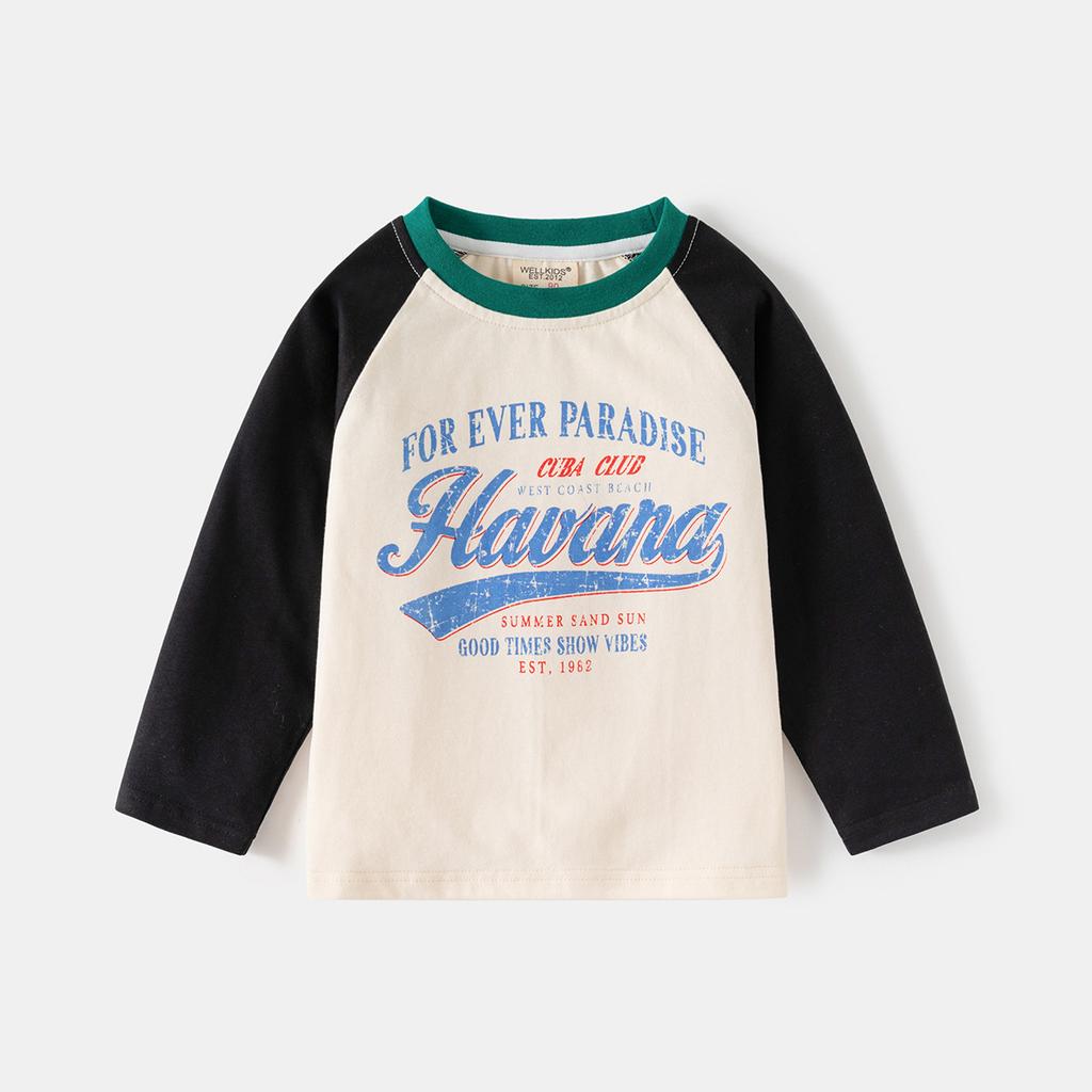Boys Raglan Sleeve Cotton T Shirt Long Sleeve Casual Spring Autumn Base Layer Top Fashion Clothing for Toddler and Kids