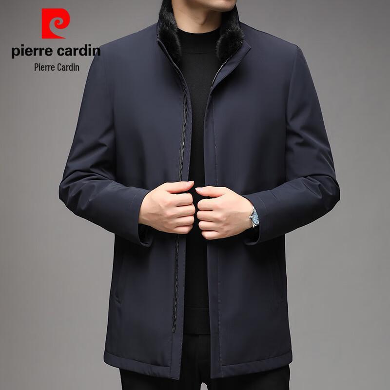 Pierre Cardin Men's Mid-length Goose Down Winter Coat with Mink Collar
