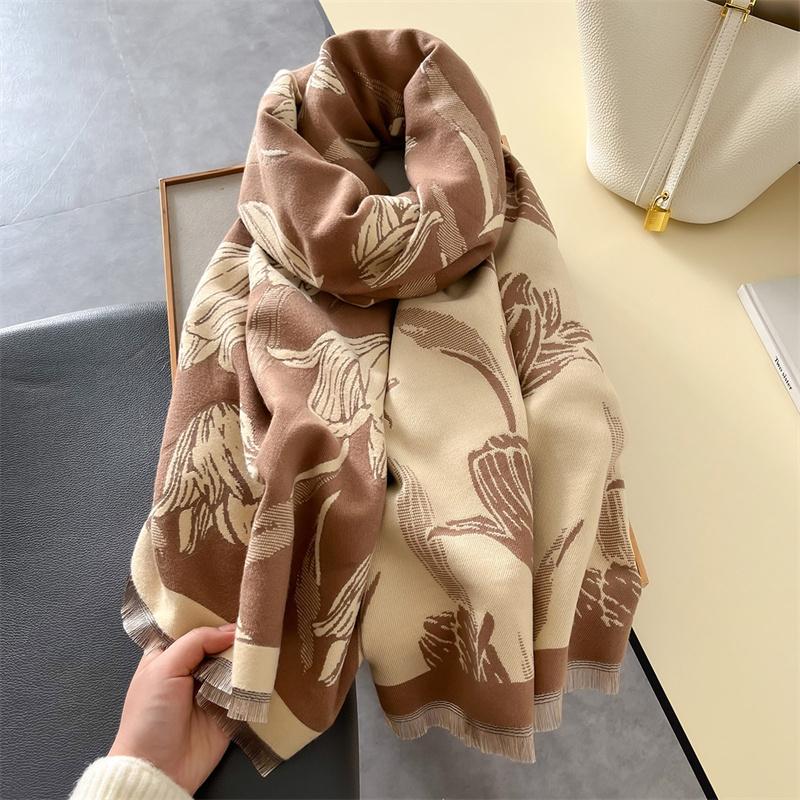 Design Floral Printed Cashmere Scarf Women Winter Pashmina Shawls And Wraps Thick Warm Bufanda Stoles Blanket Luxury