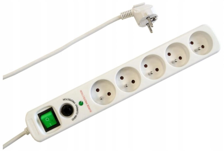 Extension Cord, 5 Outlets, 1.5 m, with Surge Protector