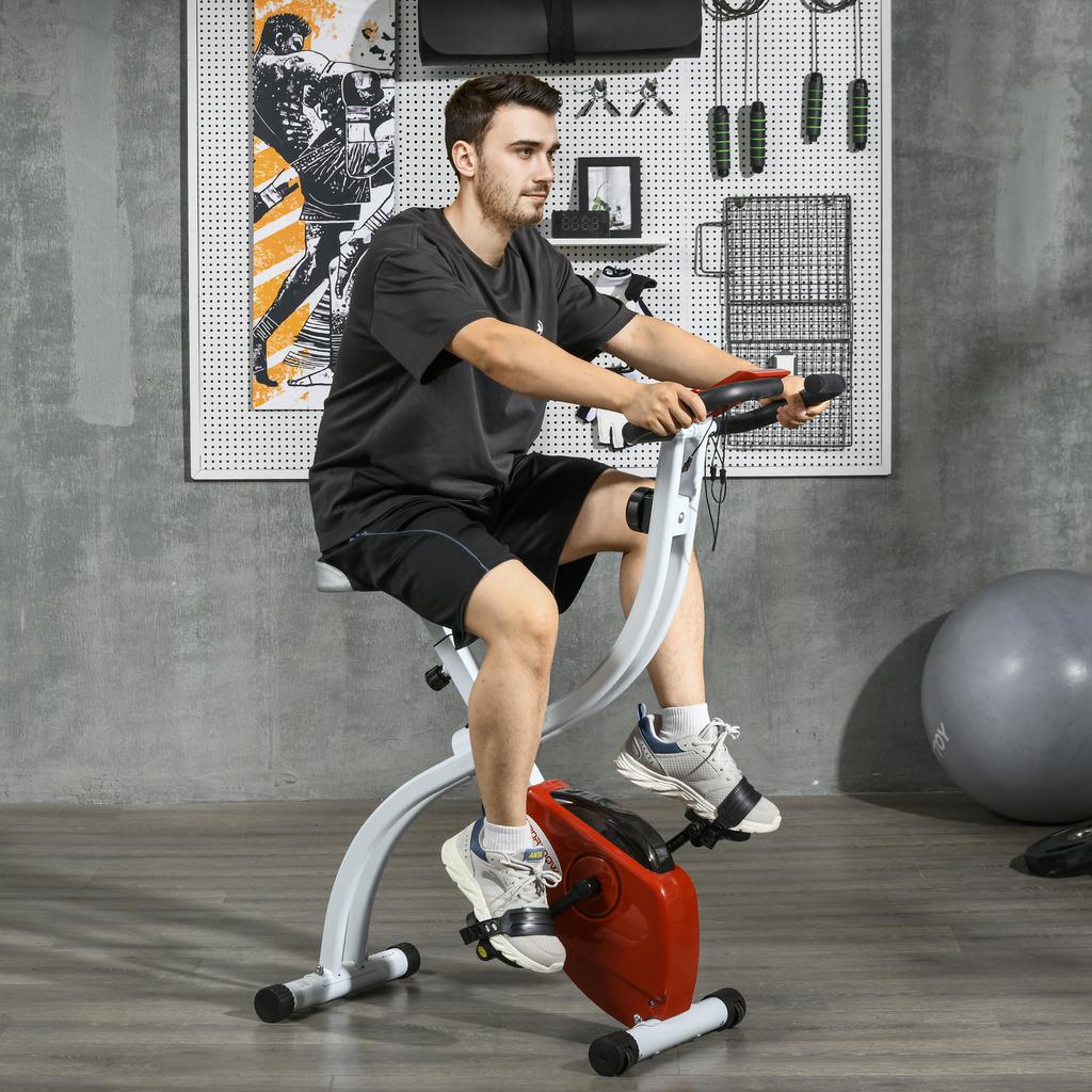 Foldable Magnetic Exercise Bike with 8 Resistance Levels and Adjustable Seat, in Steel, 97x43x110 cm, Red