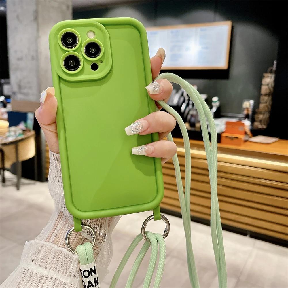 INS милый чехол через плечо с двойным шнурком для защиты объектива матовый силиконовый чехол для iPhone 15 14 13 12 11 Pro Max 14 15 Plus XS MAX XR X 8 7 Plus SE2 чехол