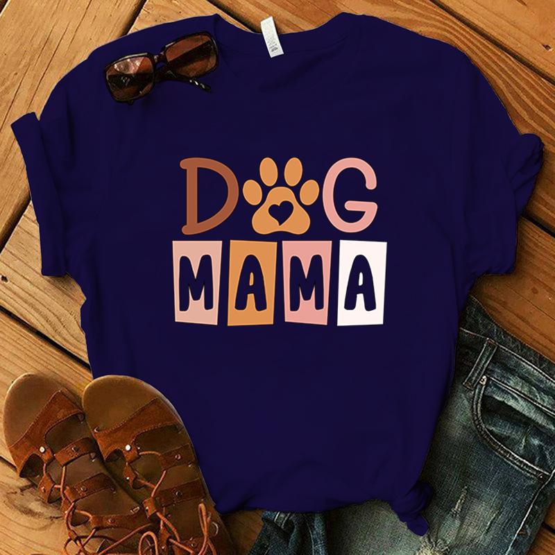 Футболка с принтом Dog Mama, женские футболки, футболка с круглым вырезом