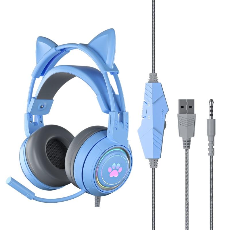 G25 Cute Cat Ear Светящаяся проводная гарнитура Микрофон высокой четкости с шумоподавлением Стереоэргономичный