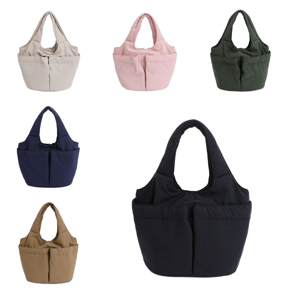 Multi-pouch Simple Commuting Tote Bag Large Capacity Solid Color Handbag Folded Bucket Bag Unisex