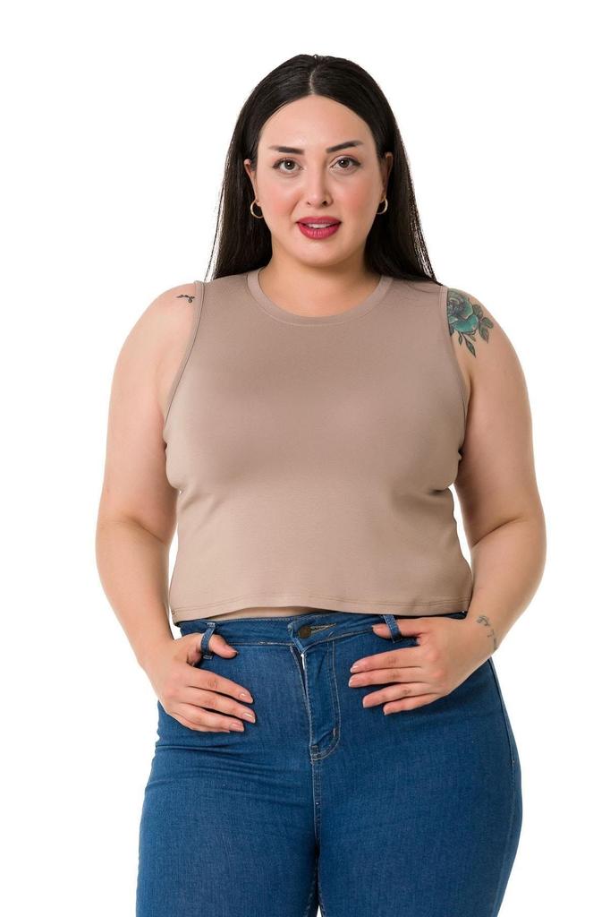 Женский стиль, боди большого размера, большие размеры, с круглым вырезом, без рукавов, укороченное боди из вискозы и норки