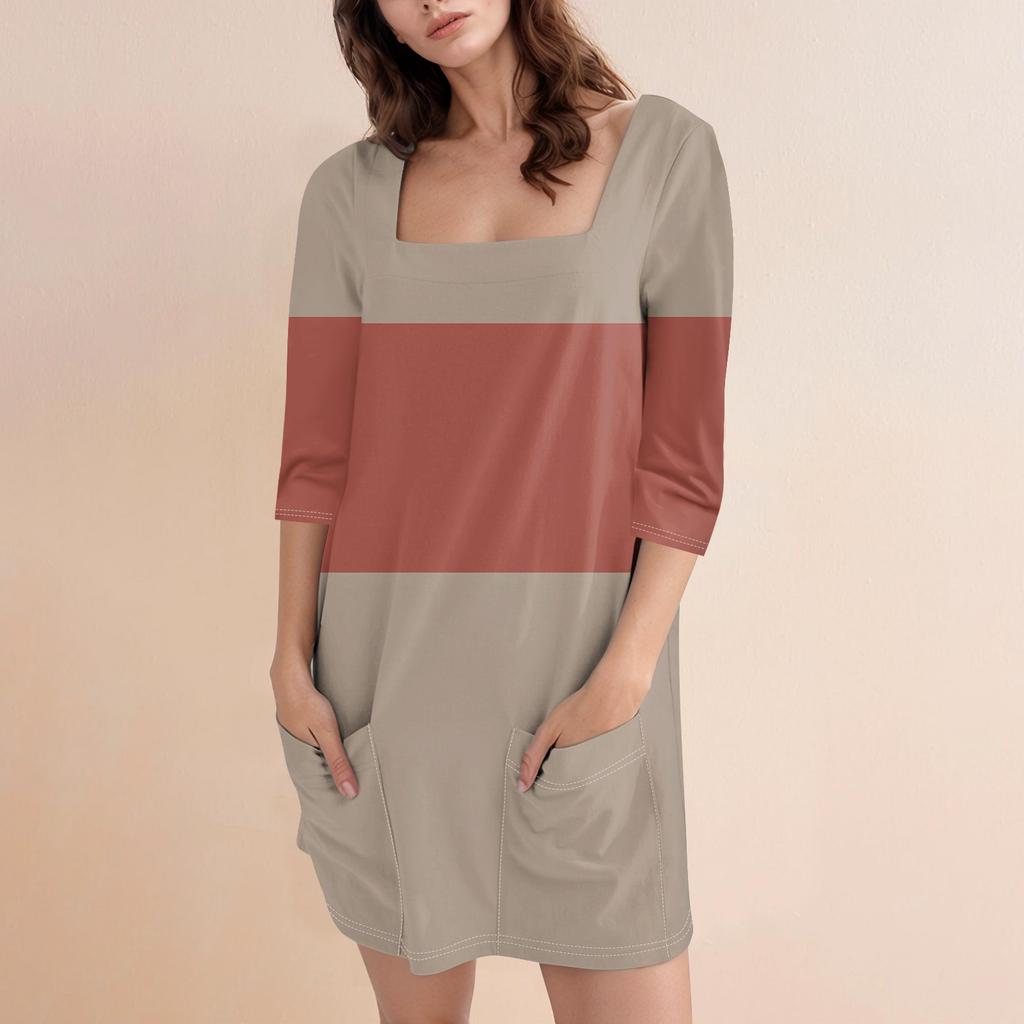 Женское модное повседневное короткое платье с квадратным вырезом и рукавом 3/4