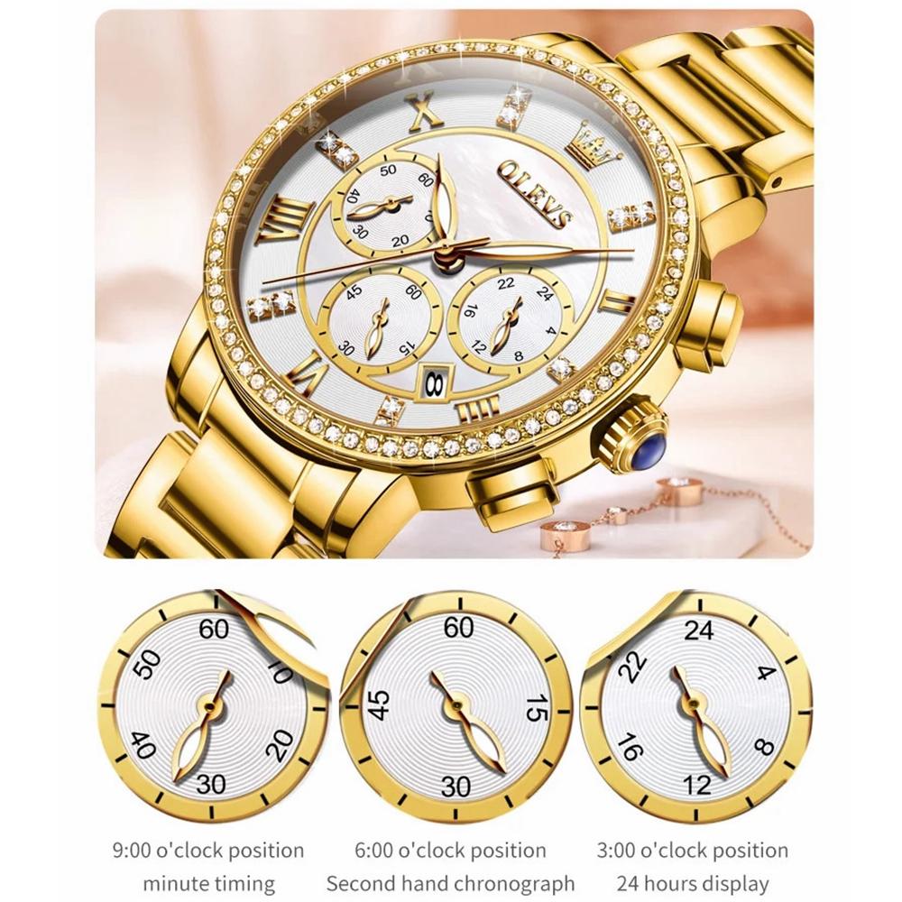 Серебряные кварцевые наручные часы из нержавеющей стали для женщин, роскошные многофункциональные водонепроницаемые светящиеся женские часы