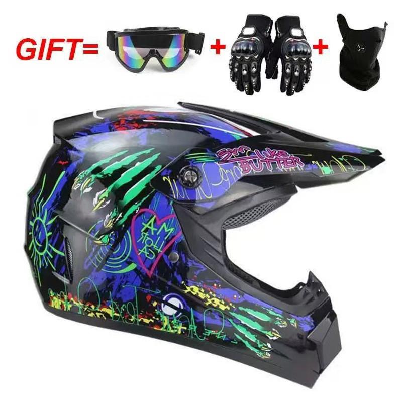 Full Face Motorcycle Helmet Off-Road ATV Dirt Bike Cycling With Visor Gloves Mask EPS Shell S M L XL