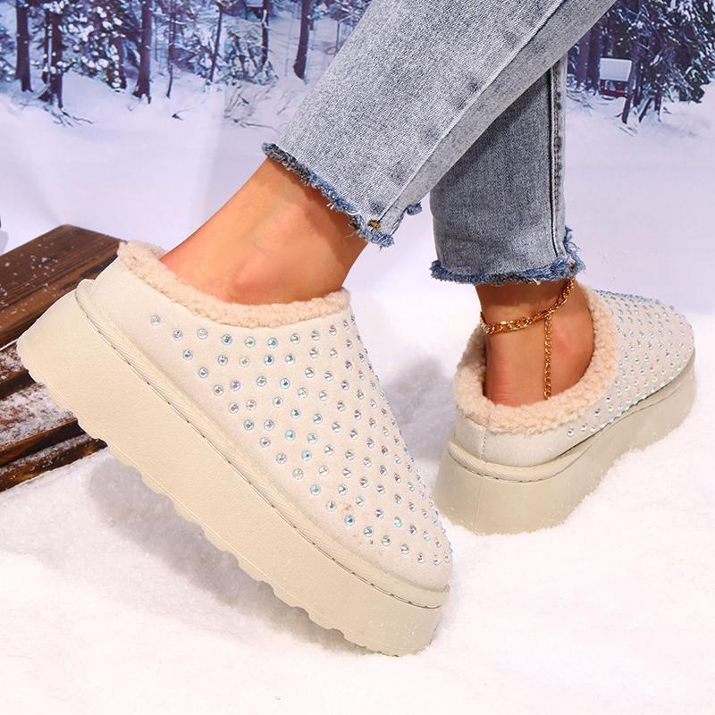 Платформенные плюшевые тапочки Женские 2025 Теплые Нескользящие Зимние Хлопковые Туфли Женские Толстая Подошва Пушистые Снежные Сапоги Женские