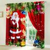 Christmas Santa Claus Curtains Set Polyester Festive Red Bedroom Doorway Drapes, Landscape and Flowers Design for New Year Decor