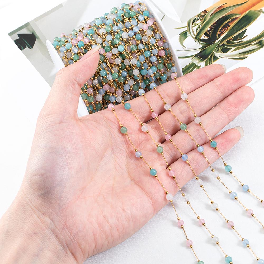 1M Stainless Steel Link Chains 4.5mm Macaron Glass Crystal Ball Beads Bracelet Chain DIY Beaded Necklace Jewelry Making Supplies