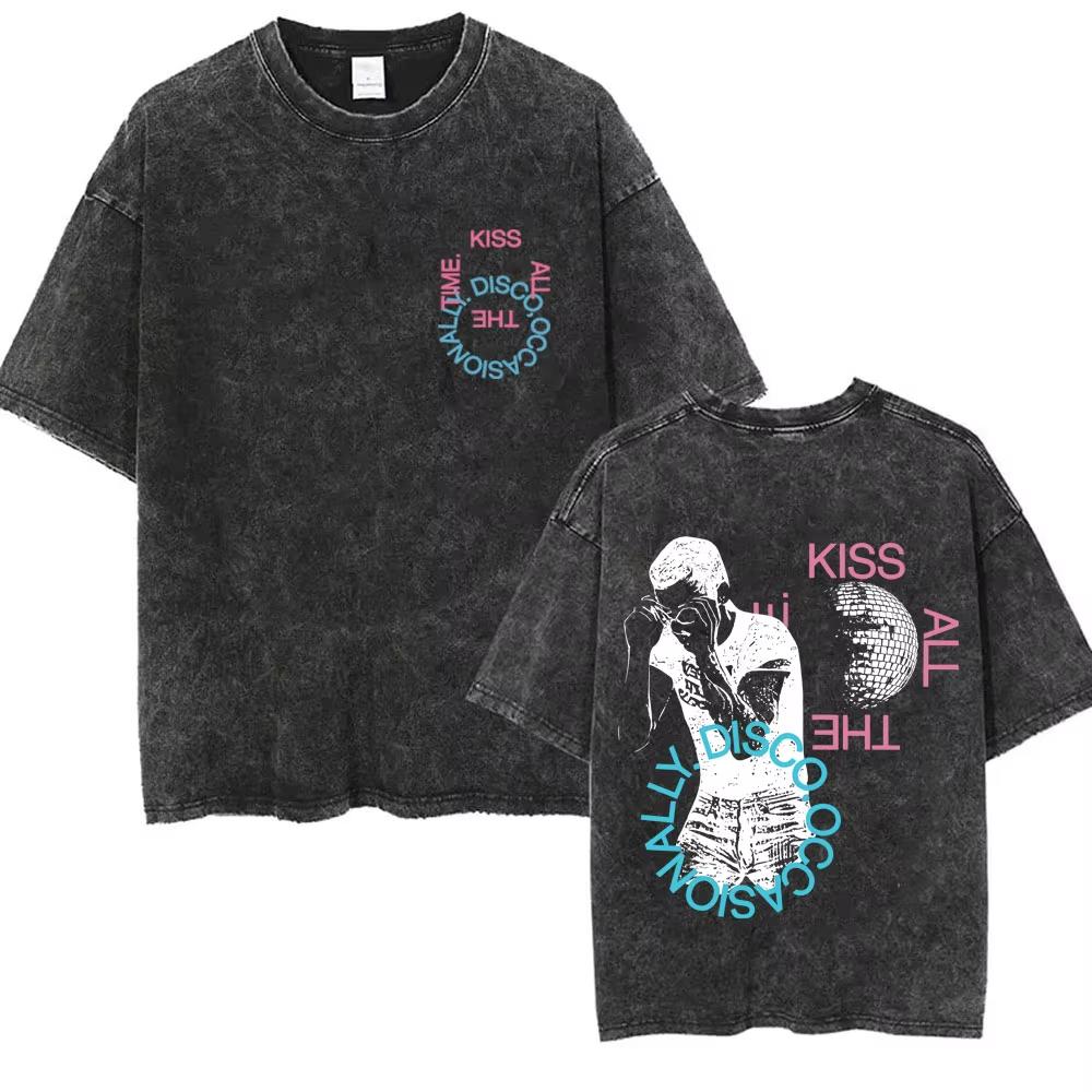 Kiss All The Time Disco Occasionally Washed Vintage T-shirts Fans Gift Men Women Fashion Pop Music Streetwear Male Oversized Tee