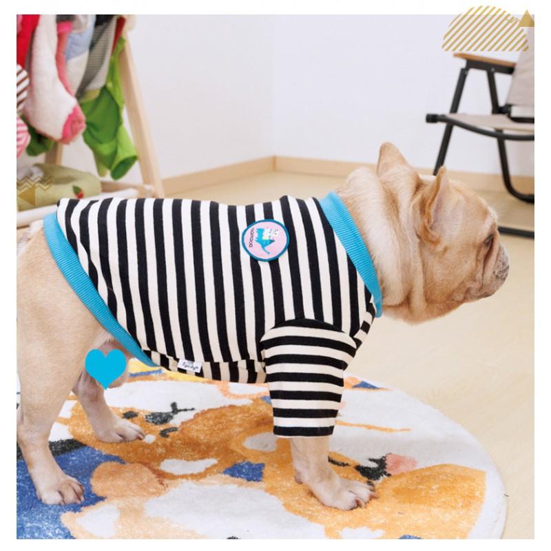 Dog Striped Cotton Tee French Bulldog Pug Corgi Small Medium Breed Pet Apparel Casual Fall Winter