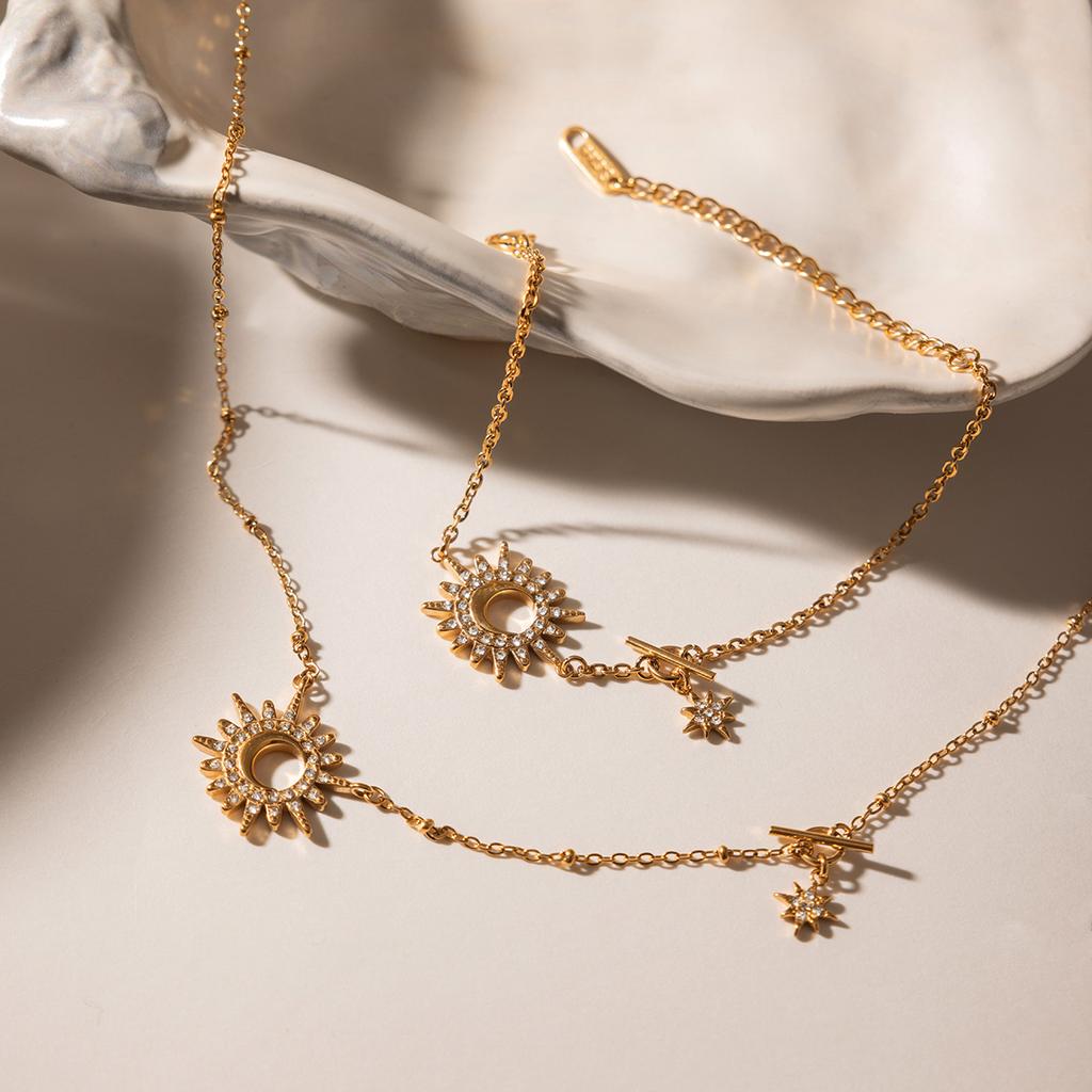 J&D Jewelry Браслет-шарм 'Небесное Солнце Луна Звезда' с покрытием из нержавеющей стали 18K Gold, с кристаллами, на цепочке O для женщин