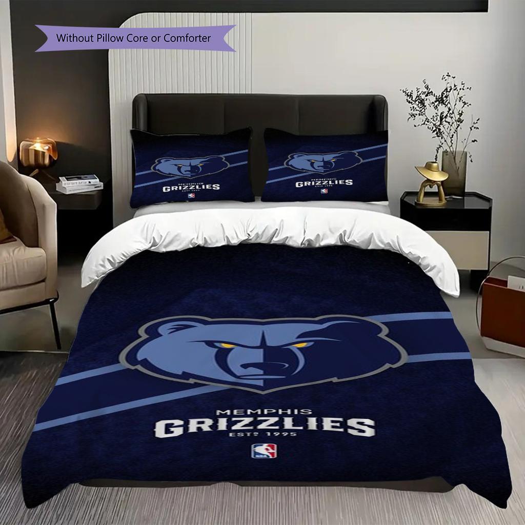 Memphis Grizzlies Blue Spirit Strength Three-piece set(1 * duvet cover + 2 * pillowcase, without core)Christmas birthday gift Bedding set