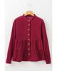 Azura Exchange Рубашка с круглым вырезом цвета бордового вельвета с оборками и пуговицами