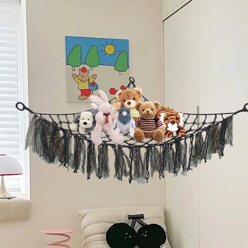 Colorful Mesh Triangular Doll Storage Net Bag - Nordic Lace Wall Hammock for Children's Room